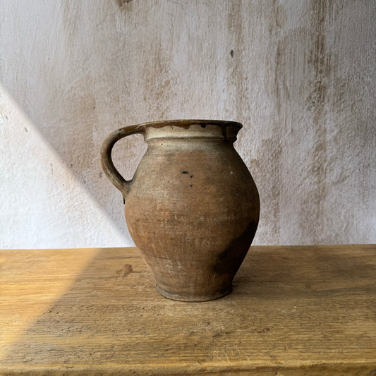 Antique Turkish Terracotta Vase - Vintage Pottery Clay Pot, Glazed Antique Vase