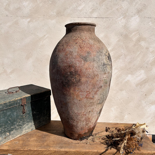 Clay vase, rustic vase, earthenware vase, pottery vase,  wabi sabi pottery, vase, primitive vessel, primitive vase, vessel, earthenware, rustic vessel, clay pot, large terracotta pot, france pottery, antique olive jar, flower vase, france conflit pot