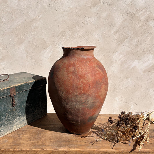 Clay vase, rustic vase, earthenware vase, pottery vase,  wabi sabi pottery, vase, primitive vessel, primitive vase, vessel, earthenware, rustic vessel, clay pot, large terracotta pot, france pottery, antique olive jar, flower vase, france conflit pot