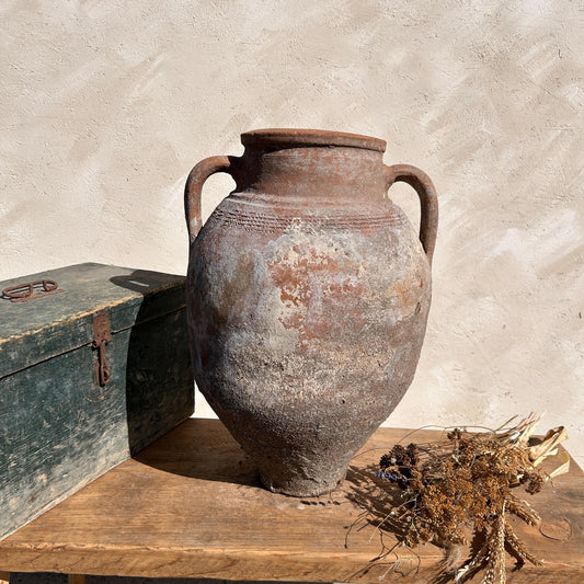 Clay vase, rustic vase, earthenware vase, pottery vase,  wabi sabi pottery, vase, primitive vessel, primitive vase, vessel, earthenware, rustic vessel, clay pot, large terracotta pot, france pottery, antique olive jar, flower vase, france conflit pot