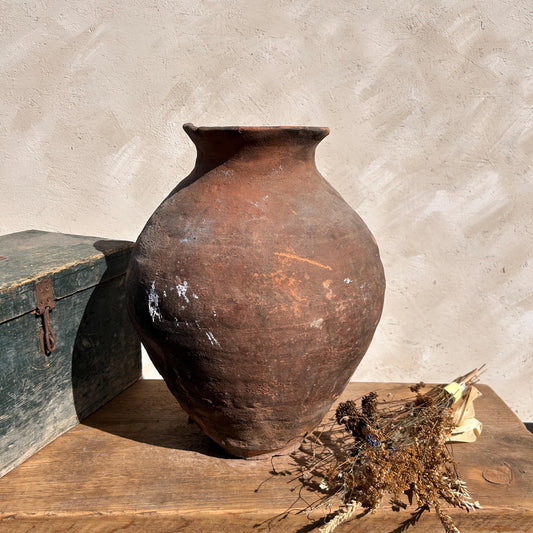 Clay vase, rustic vase, earthenware vase, pottery vase,  wabi sabi pottery, vase, primitive vessel, primitive vase, vessel, earthenware, rustic vessel, clay pot, large terracotta pot, france pottery, antique olive jar, flower vase, france conflit pot