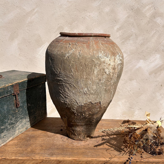 Clay vase, rustic vase, earthenware vase, pottery vase,  wabi sabi pottery, vase, primitive vessel, primitive vase, vessel, earthenware, rustic vessel, clay pot, large terracotta pot, france pottery, antique olive jar, flower vase, france conflit pot