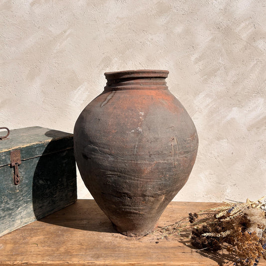 Clay vase, rustic vase, earthenware vase, pottery vase,  wabi sabi pottery, vase, primitive vessel, primitive vase, vessel, earthenware, rustic vessel, clay pot, large terracotta pot, france pottery, antique olive jar, flower vase, france conflit pot