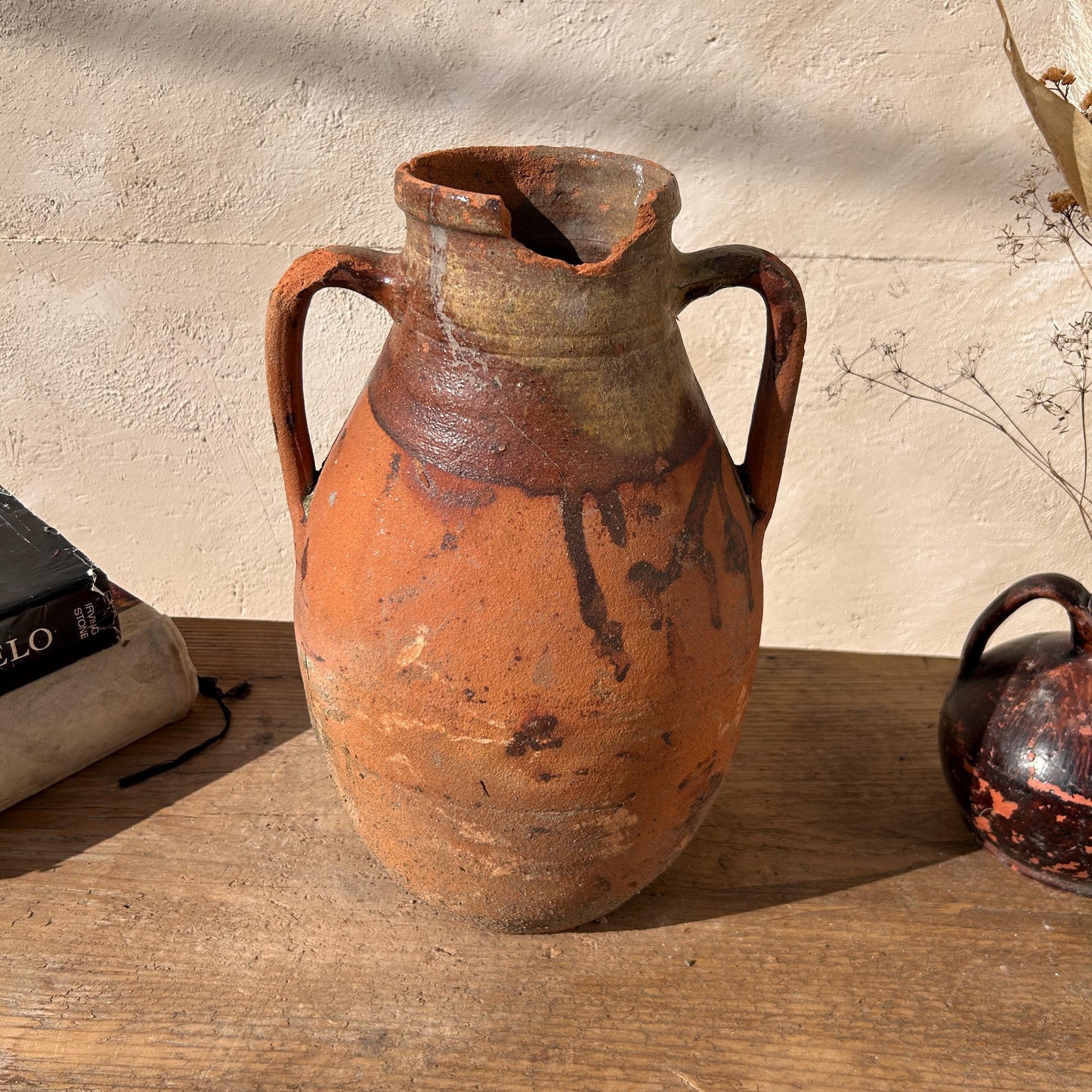 Clay vase, rustic vase, earthenware vase, pottery vase,  wabi sabi pottery, vase, primitive vessel, primitive vase, vessel, earthenware, rustic vessel, clay pot, large terracotta pot, france pottery, antique olive jar, flower vase, france conflit pot