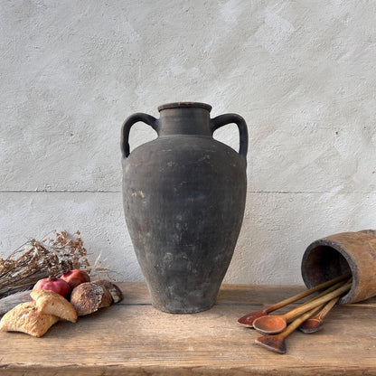 Clay vase, rustic vase, earthenware vase, pottery vase,  wabi sabi pottery, vase, primitive vessel, primitive vase, vessel, earthenware, rustic vessel, clay pot, large terracotta pot, france pottery, antique olive jar, flower vase, france conflit pot