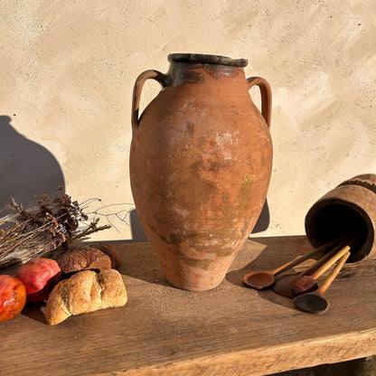 terracotta vase, antique olive jar, antique vase, wabi sabi vase, vintage vase, rustic vase, terracotta pot, pottery vase, home decor, home gift, large olive jar, primitive jug, Turkish vase, historic vessel, textured pottery, vintage farmhouse