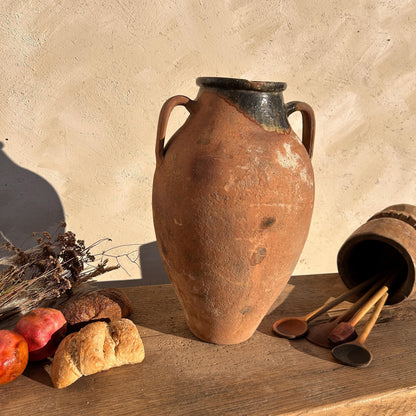 terracotta vase, antique olive jar, antique vase, wabi sabi vase, vintage vase, rustic vase, terracotta pot, pottery vase, home decor, home gift, large olive jar, primitive jug, Turkish vase, historic vessel, textured pottery, vintage farmhouse