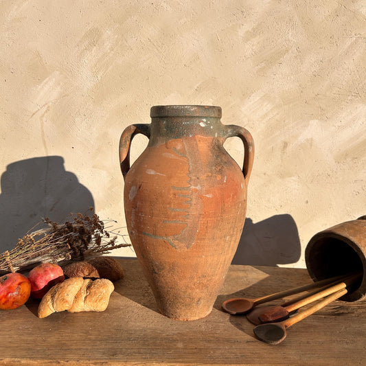 terracotta vase, antique olive jar, antique vase, wabi sabi vase, vintage vase, rustic vase, terracotta pot, pottery vase, home decor, home gift, large olive jar, primitive jug, Turkish vase, historic vessel, textured pottery, vintage farmhouse