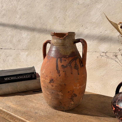 Clay vase, rustic vase, earthenware vase, pottery vase,  wabi sabi pottery, vase, primitive vessel, primitive vase, vessel, earthenware, rustic vessel, clay pot, large terracotta pot, france pottery, antique olive jar, flower vase, france conflit pot