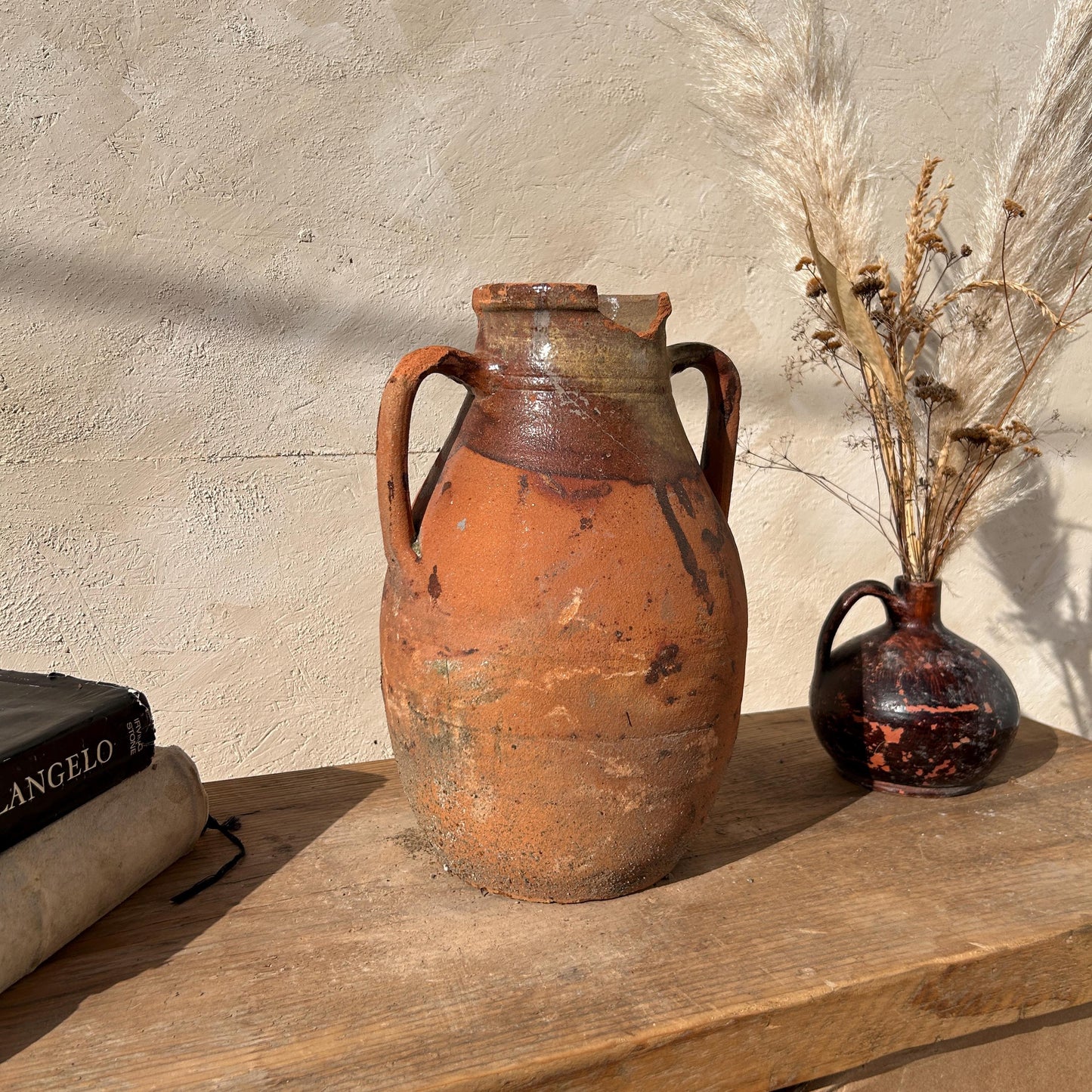 Clay vase, rustic vase, earthenware vase, pottery vase,  wabi sabi pottery, vase, primitive vessel, primitive vase, vessel, earthenware, rustic vessel, clay pot, large terracotta pot, france pottery, antique olive jar, flower vase, france conflit pot