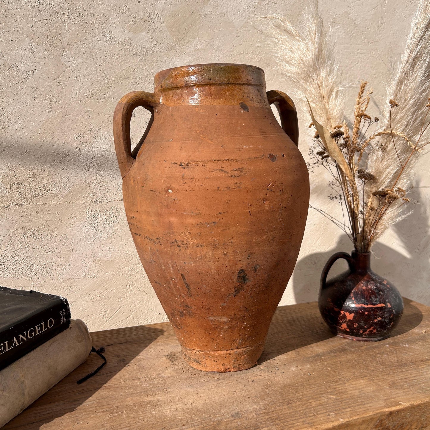 Clay vase, rustic vase, earthenware vase, pottery vase,  wabi sabi pottery, vase, primitive vessel, primitive vase, vessel, earthenware, rustic vessel, clay pot, large terracotta pot, france pottery, antique olive jar, flower vase, france conflit pot