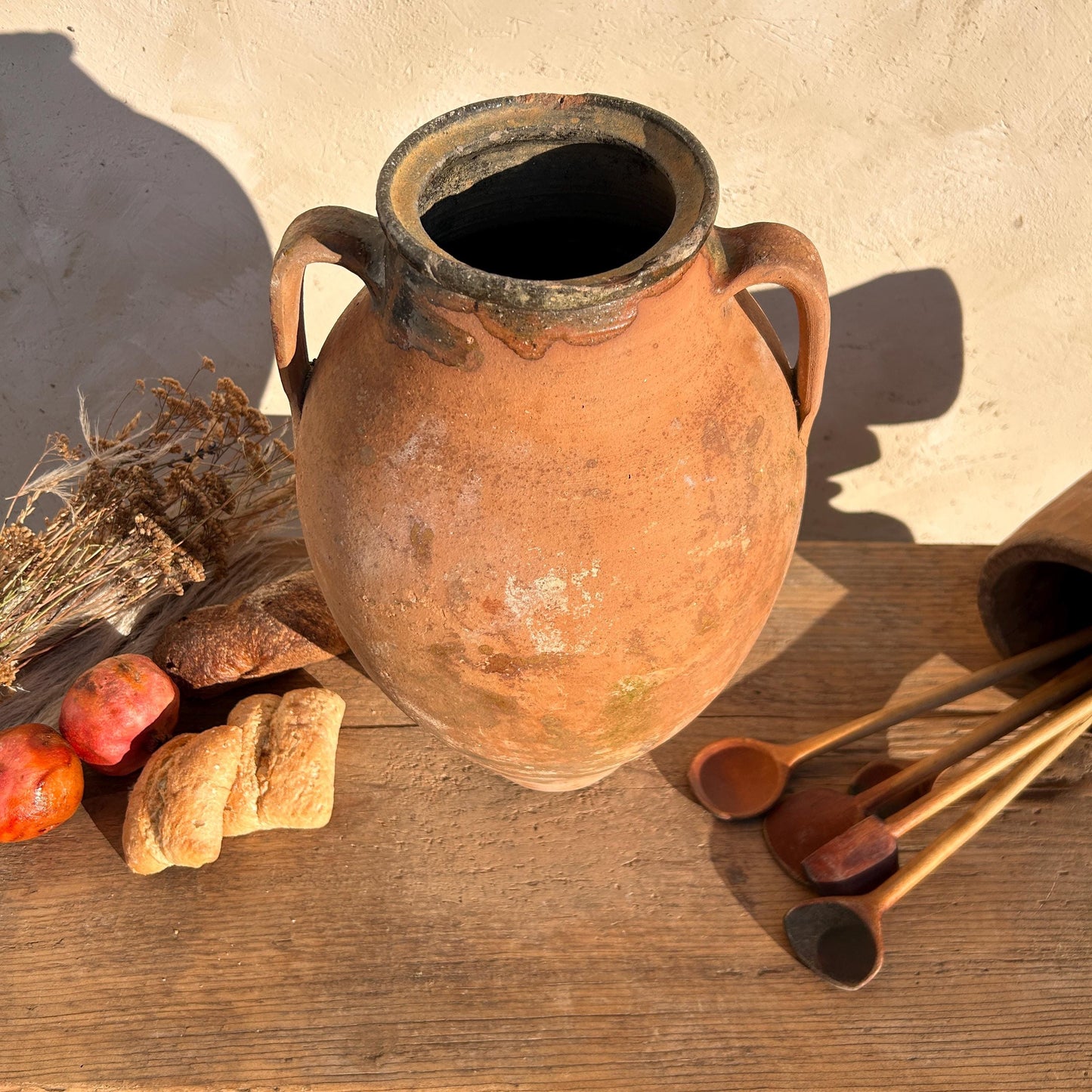 terracotta vase, antique olive jar, antique vase, wabi sabi vase, vintage vase, rustic vase, terracotta pot, pottery vase, home decor, home gift, large olive jar, primitive jug, Turkish vase, historic vessel, textured pottery, vintage farmhouse