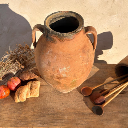 terracotta vase, antique olive jar, antique vase, wabi sabi vase, vintage vase, rustic vase, terracotta pot, pottery vase, home decor, home gift, large olive jar, primitive jug, Turkish vase, historic vessel, textured pottery, vintage farmhouse