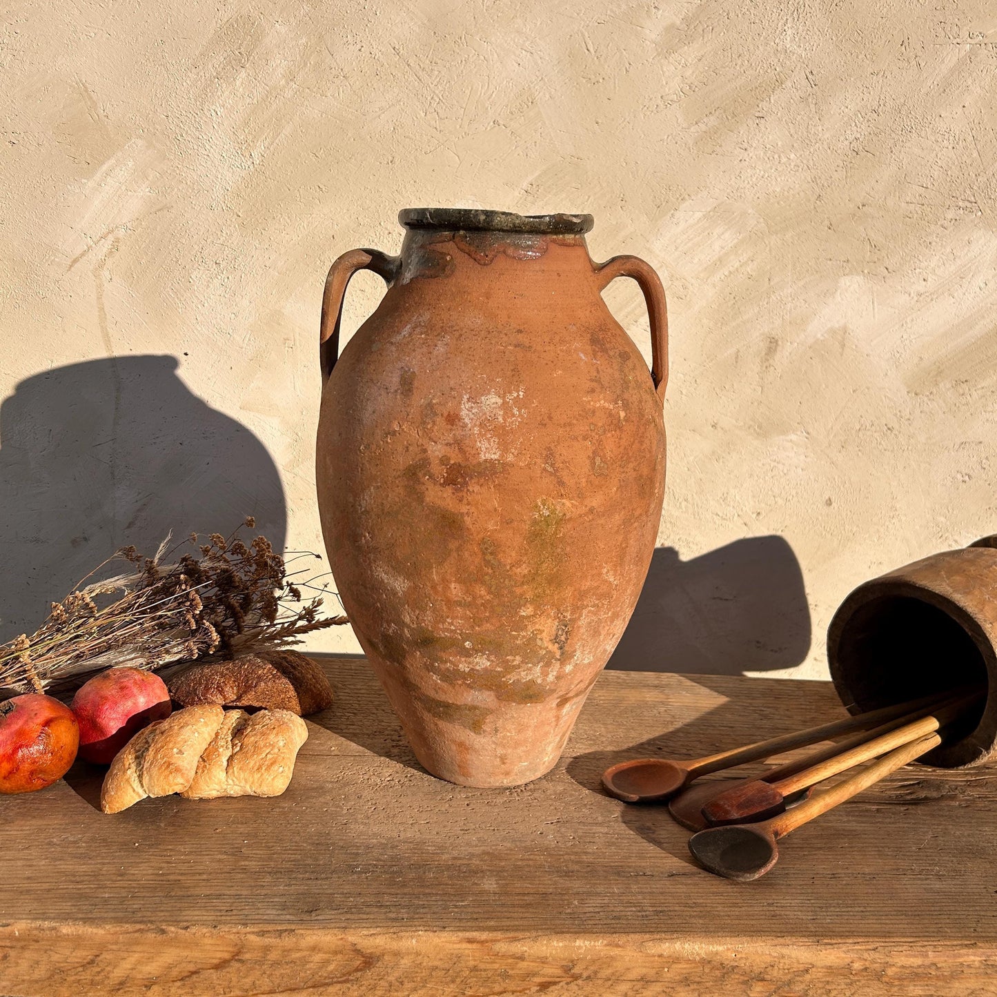 terracotta vase, antique olive jar, antique vase, wabi sabi vase, vintage vase, rustic vase, terracotta pot, pottery vase, home decor, home gift, large olive jar, primitive jug, Turkish vase, historic vessel, textured pottery, vintage farmhouse