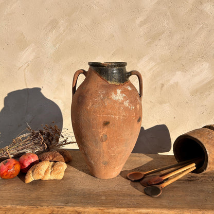 terracotta vase, antique olive jar, antique vase, wabi sabi vase, vintage vase, rustic vase, terracotta pot, pottery vase, home decor, home gift, large olive jar, primitive jug, Turkish vase, historic vessel, textured pottery, vintage farmhouse